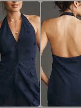Maeve Blue Halter Button-Front Vest with Floral Knot Details Sz M